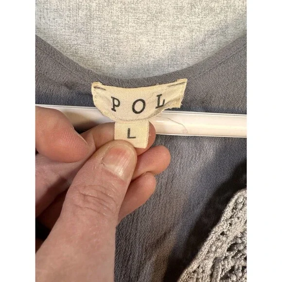 POL Women's Large Tank Gray with lace, peplum Boho summer Cottage Chic - Picture 2 of 7